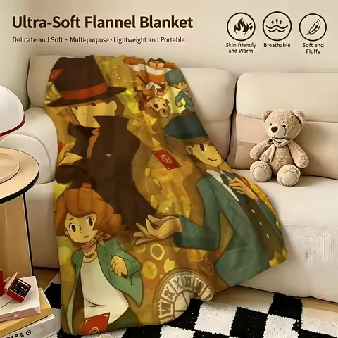 game P-Professor Layton-n Throw Warm Soft Flannel Blanket, Multi-use for Sofa Bed Camping Travel Nap