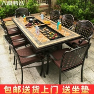 D-H WWang Outdoor Grill Garden Cast Aluminum Table and Chair Integrated Table Household Table and Chair Rainproof Iron R