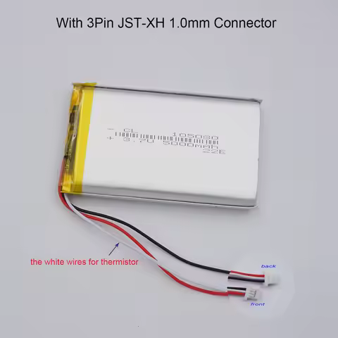 3.7V 5000mAh 18.5Wh Thermistor 3 Wires Li-Polymer Li Lipo Battery 105080 3Pin 1.0mm JST For DashCam 