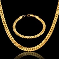Hot-selling Copper Gold-plated 5MM Sideways One to One Car Flower Necklace Bracelet Set Couple Style