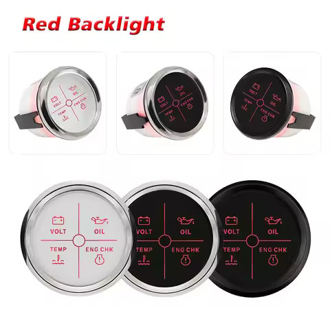 Rhaxel Universal 52mm 4 LED Engine Alarm Gauge Meter with Backlight for Vessels Yachts 12Volts 24V
