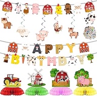 Farm Birthday Decoration Set - Animal Theme Party Decoration with Garlands, Hanging Decoration, Stic