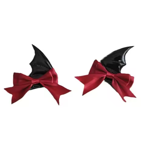 2PCS Halloween Devil Horn Bow Hair Clips, Cute Cosplay Hair Accessories 4Pcs Black & Red Bat Wing Ha