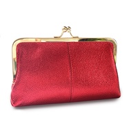 Vintage Kiss Lock Wallet - Genuine Leather with Multi-card Slots & Clutch Purse