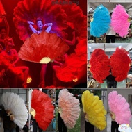 BRABRAA Folding Fan, Runway  Props Big Red Ostrich Handheld Fur Fan,  30*52cm 35*60cm 12 Bones Perfo