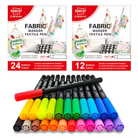 Fabric Markers Pen, 12/24 Colors Permanent Fabric Markers Pens for T-Shirt, Art Marker Set for Canva