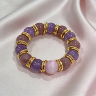 朋克甜心 | 14mm銀曜石龍鱗藍晶石紫鋰雲母18K金保色天然水晶手串