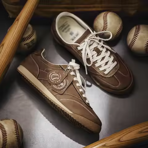 Maden Men‘s Retro Dark Brown Running Shoes German Trainer Style Breathable Sneakers Casual Baseball 