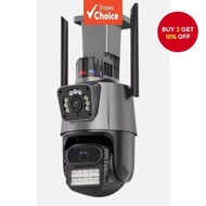 Dual lens  with police siren outdoor security camera, 4K and 6MP resolution