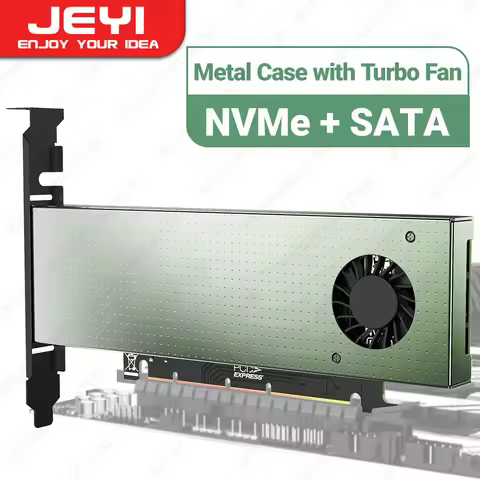JEYI SK9 M.2 Dual PCIE 4.0 Adapter for NVMe / NGFF SSD With Turbo Fan, NVME (m Key) and SATA (b Key)