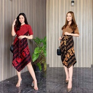 dress batik wanita modern model cheongsam lancip motif tenun terbaru