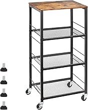 Kitchen Baker's Rack Microwave Cart 4-Tier Island Serving Bar Cart on Wheel Industrial Wood End Side Table Storage Trolley Rack for Bedside Bathroom and Office