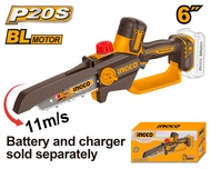 (รุ่นใหม่)INGCO เลื่อยโซ่ มินิ อเนกประสงค์ บาร์ 6 นิ้ว ไร้สาย 20 โวลท์ BL Motor ไร้แปรงถ่าน รุ่น CGS