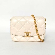 CHANEL 20K口蓋包19白色羊皮30開金扣金幣鏈條肩背包
