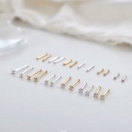 Feliz | S999 Sterling Silver Ear Stick FE090 Double-Headed Small Diamond Round Beads Anti-Allergic B