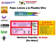 Fajar 4.0MM / 3 Core / 4 Core / 5 Core Flexible Cable Core 100% Pure Copper [PER METER]