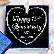 BSQUIELE Happy 15th Anniversary Ornament - Valentine Gift for 15th Anniversary - Crystal Anniversary