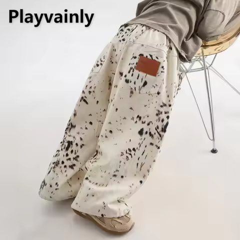 Korean Style 2-8Y Boys Jeans Spring Autumn Kids Apricot Leopard Print Casual Wide Leg Pants Children
