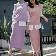 VEST TALI ANDIN PLUS ROK KNIT SPAN RAJUT SETELAN OOTD RAJUT VEST DAN ROK RAJUT // One set ROMPI + Ro