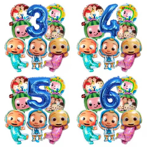 8pcs Cocomelon Balloon Set Children's Party Decoration 32inch Blue Pink Number Balloon 1-9 For Kids 
