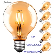 【Veil123】 Jmax Amber Edison Bulb E27 G80 G95 G125 4W 6W 8W 12W Filament led lights Retro candle ligh