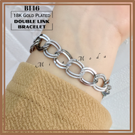 B146-18K White Gold Double Link Bracelet  for Women 8 Inches | Hypoallergenic | Not Pawnable | MIRA MODA