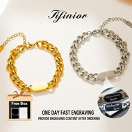 『Engraved Bracelet』Cuban engraved Bracelet for Men and Women Titanium Steel Bracelet Does Not Fade A