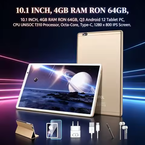 Android 12 Tablet PC Q3 CPU 10.1 INCH 4GB RAM 64GB ROM UNISOC T310 Processor, Octa-Core Cortex-A53 T