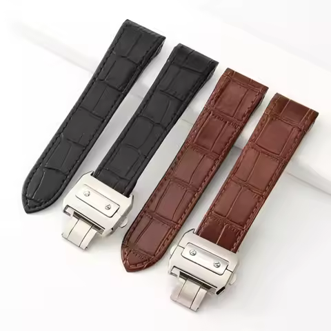 Cowhide Leather Watch Strap for Cartier Santos 100 Series Watch Bracelet Waterproof Sweatproof 20mm 