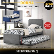 Living Mall Dorma Single Divan + Pull-Out Type Bed Frame w/ Mattress Option Fabric Upholstery