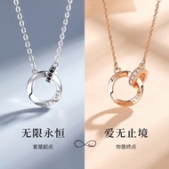 Pure 916 Saudi Gold Pawnable Mobius Ring Double Collar Necklace Couple Style