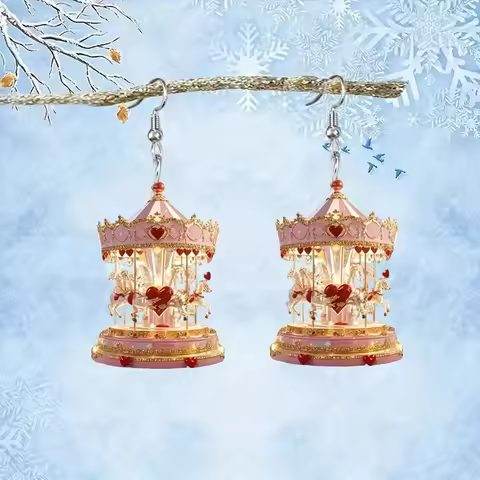 2D Flat Creative Personalized Crystal Carousel Acrylic Earrings Romantic Valentine's Day A Good Gift