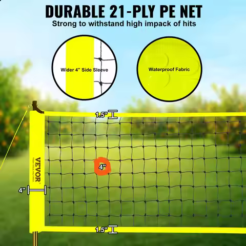 SucceBuy Outdoor Volleyball Net System Adjustable Height Steel Poles with PVC Volleyball Pump Carryi