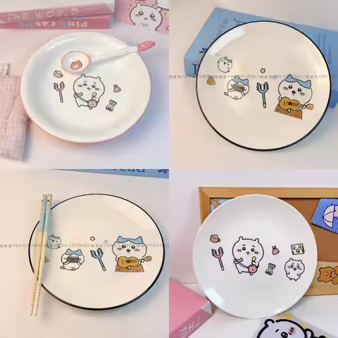 2026 Kawaii New Chiikawa Hachiware Ceramic Pink Plate Sushi Plate Dinner Plate 8IN High Temperature 