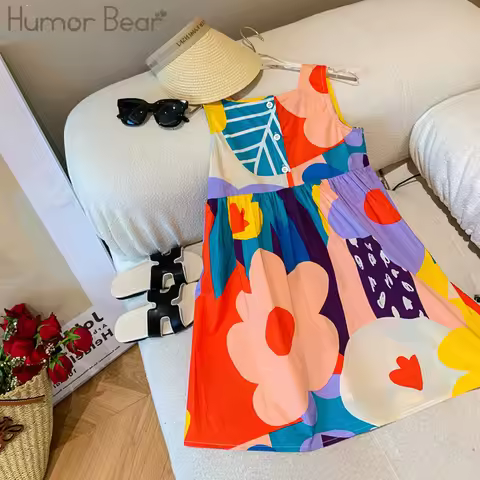 Europe & America Girls Dress Geometric Printed Vest Dress Children's Clothes Girl Clothes