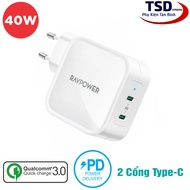 Củ Sạc Nhanh Ravpower 40W 2 Cổng USB-C Chính Hãng Sạc Nhanh 20w / 30w PD - QC