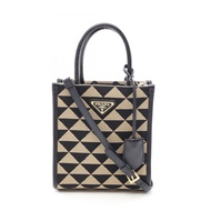 [Pre-owned] Prada PRADA Handbag TRIANGOLO JACQUARD Symbol Embroidery Mini 2WAY 1BA355 Black/Beige Ca