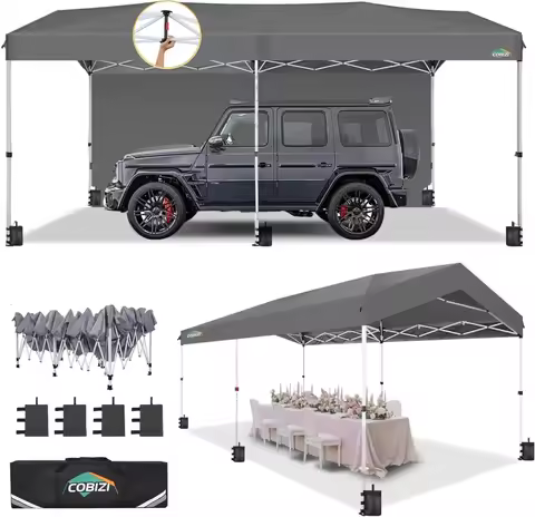 10x20 Pop up Canopy Portable Garage with 1-Button Push Center Lock,Car Port Garage with 2 Sidewalls 