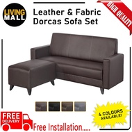 Living Mall Dorcas Fabric/ Leather 2 3 Seater Sofa Set + Ottoman In Grey Brown And Black