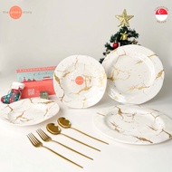 The Plate Story - 8 Pcs Dining Giftset - Merry Gold Atrium Rustic Dining Collection – Unique Christmas Gift Idea Tablewa