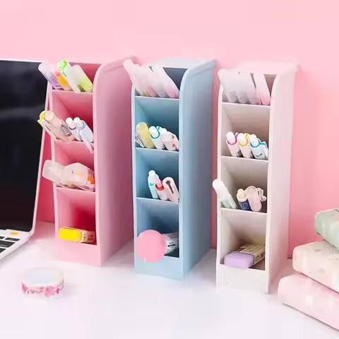 Colorful Multi-Layer Pen Holder Oblique Insertion Desktop Organizer Pencil Makeup Brush Storage Box 