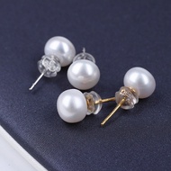 Simple Classy Style S925 Silver 8-9MM Freshwater Pearl Earrings Ladies Round Bead Earrings One Piece