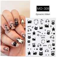 Tattielove Hot Sale❤Cute Headphone Cat Nail Stickers Embossed Cartoon Hand-painted Little Black Cat 