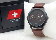 Jam Tangan Pria SWISS ARMY ORIGINAL Strap Kulit Dual Time Free Box dan Garansi SA14924