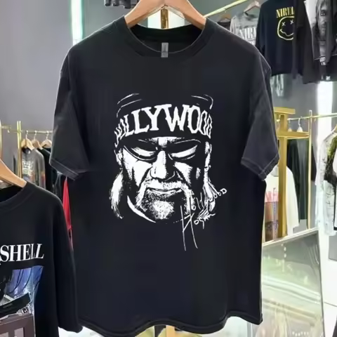 Summer New Retro Fashion Men's and Women's Street Wear American Hogan Hulk Hogan Black T-shirt Men's