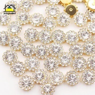 mingxuan2 50p 10/12mm Round Crystal Glass Sewing Stone Glue-on Claw Rhinestones Gold Base Button Sew