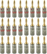 Nakamichi Ultimate Series 24K Gold Plated Beryllium Red Copper Banana Plug 12-18 AWG Gauge Size 4mm Connector for Speakers Wire Amplifiers Hi-Fi Sound Systems (24 Pcs (12-Pairs), Banana Plugs)