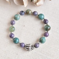 玉化鳳凰石+藍紫色藍線石+橫紋刻面珠純銀手鍊