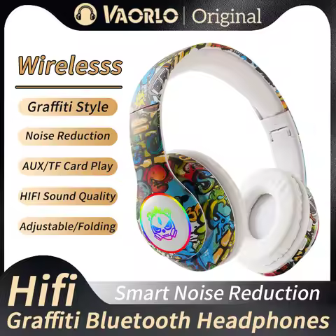 Graffiti Bluetooth Headphones LED Light Game Doodle Wireless Headsets Earphones With Mic For Kids Bo