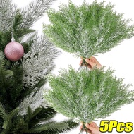 5Pcs Christmas Artificial Pine Branches Cedar Sprig Pine Winter Leaves Christmas Snowy Greenery Branches for DIY Garland Home Garden Vase Decoration